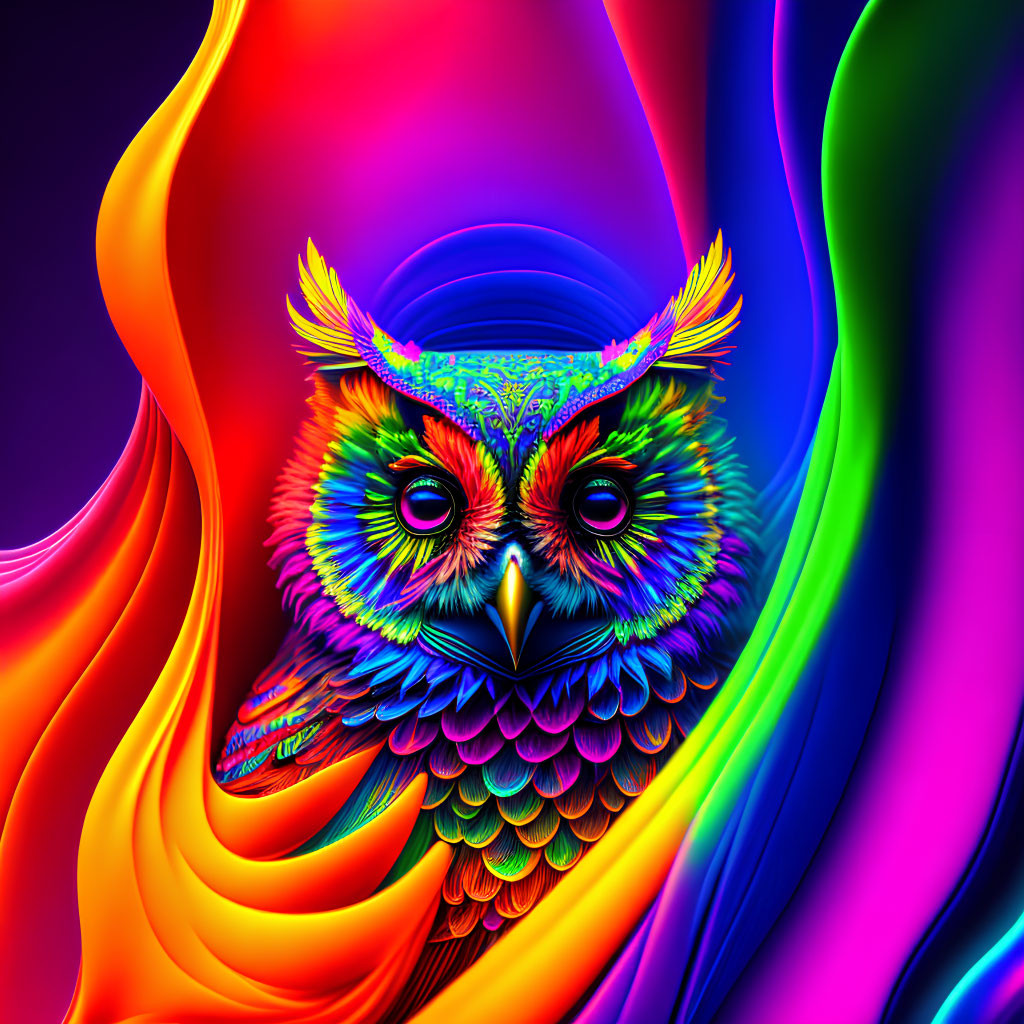 Colorful Neon Owl Art Against Abstract Background