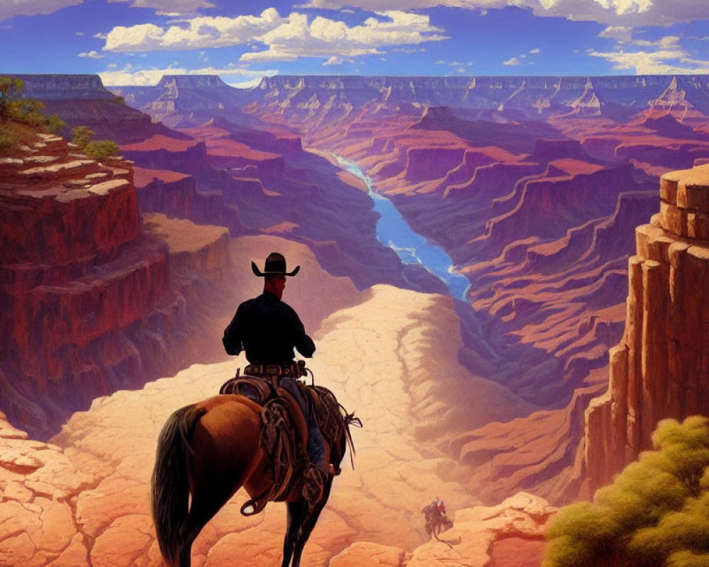 Cowboy on Horse at Grand Canyon with Colorado River View