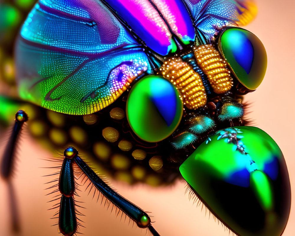 Detailed Close-Up of Iridescent Insect on Pastel Background