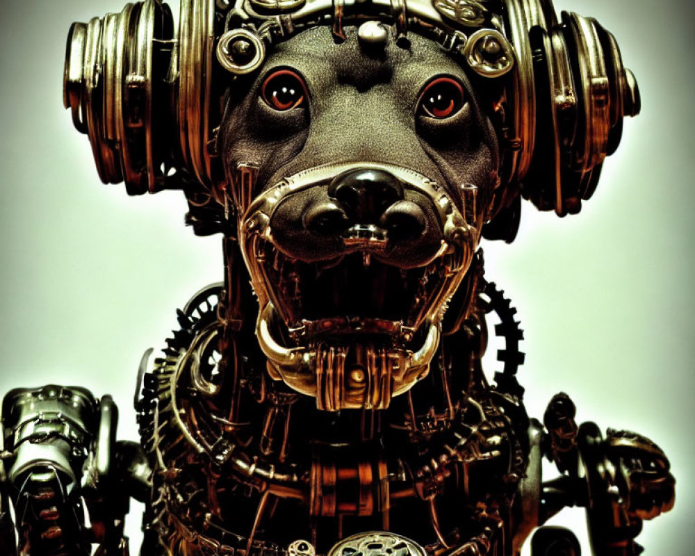 Intricate Steampunk Mechanical Dog Sculpture