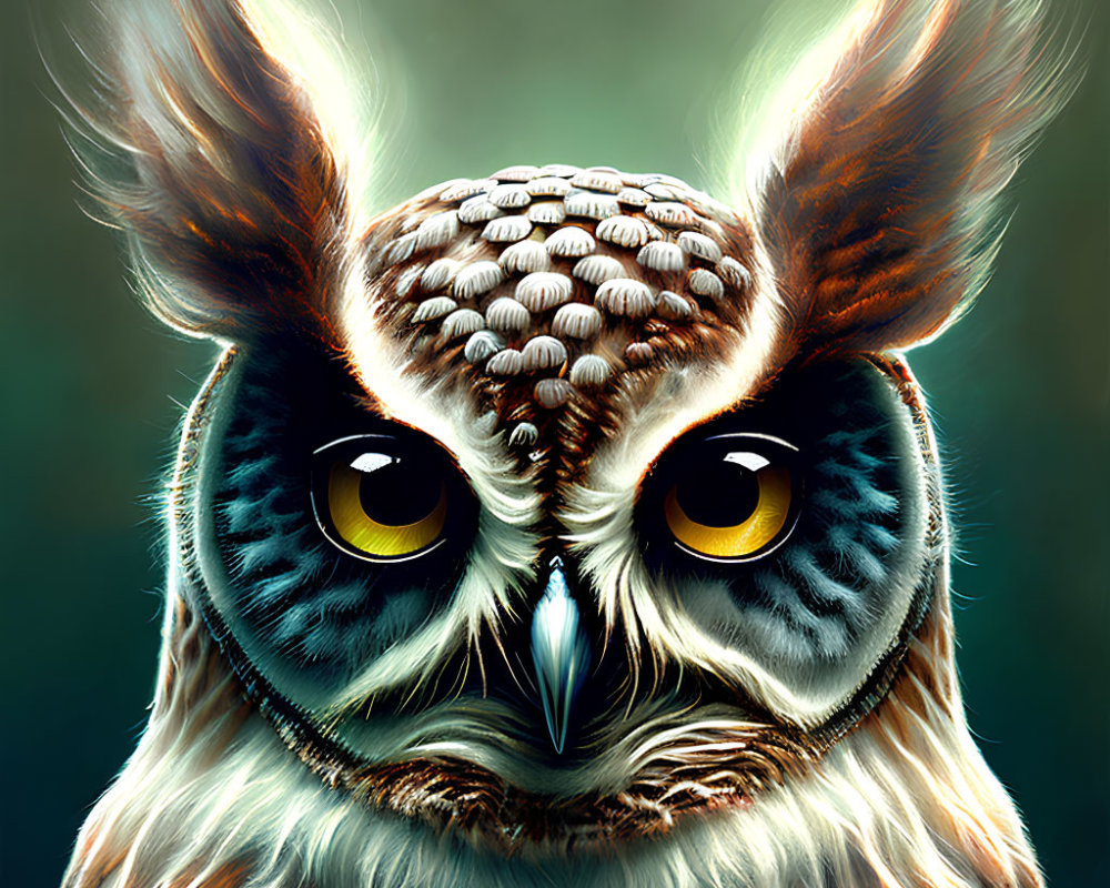 Detailed Owl Illustration with Yellow Eyes and Ear Tufts