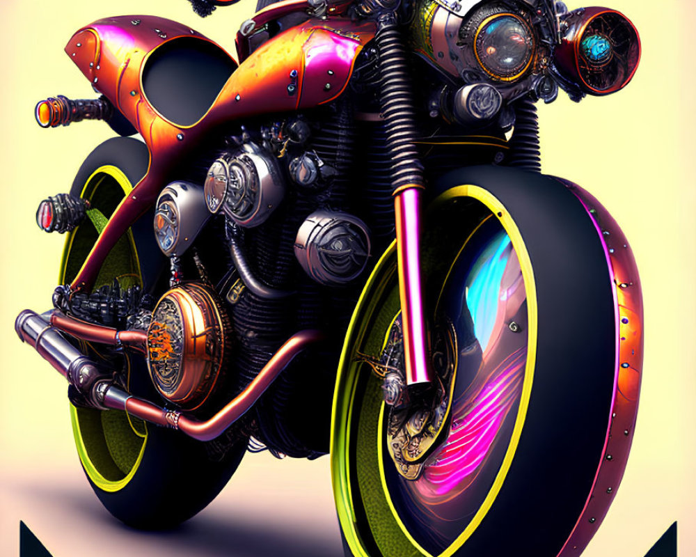 Futuristic neon-accented motorcycle on dark background