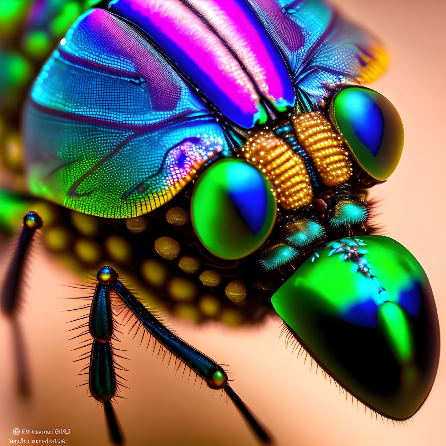 Detailed Close-Up of Iridescent Insect on Pastel Background