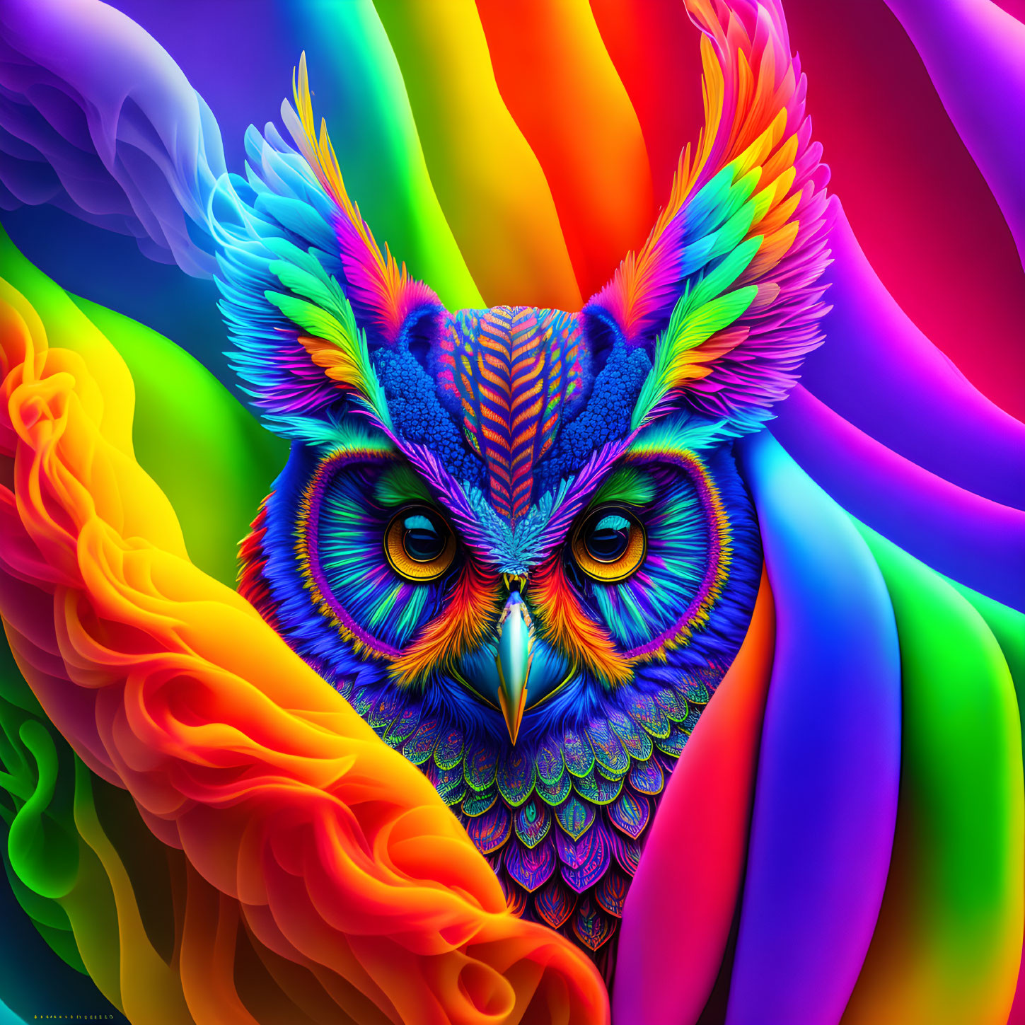 Colorful Owl Illustration on Swirled Background