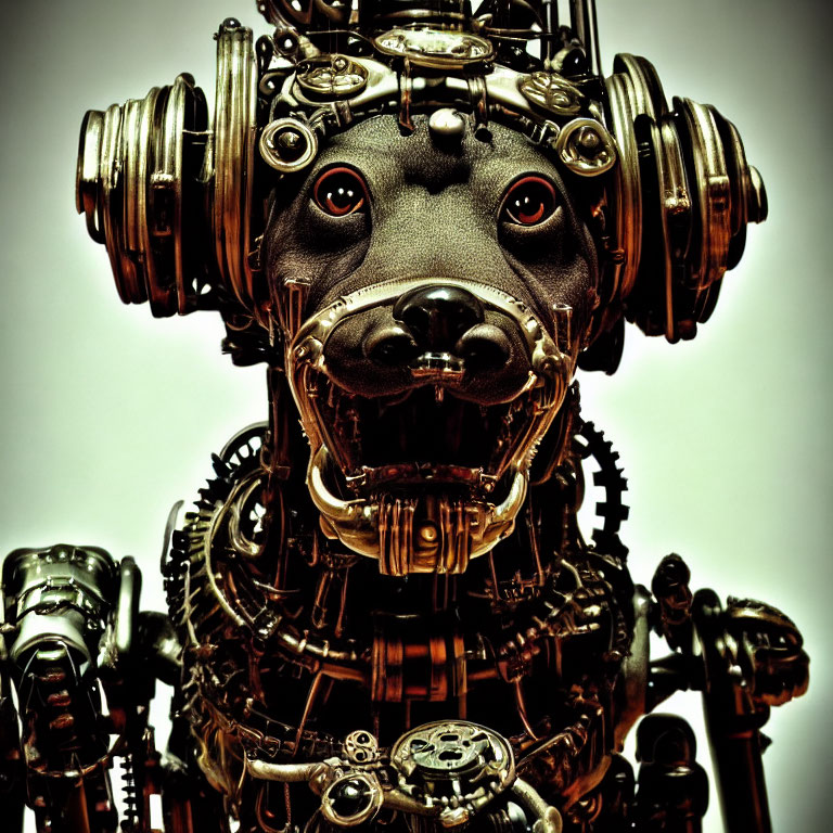 Intricate Steampunk Mechanical Dog Sculpture