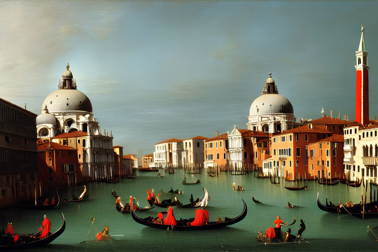 Venice Grand Canal painting with gondolas and Basilica di Santa Maria della Salute