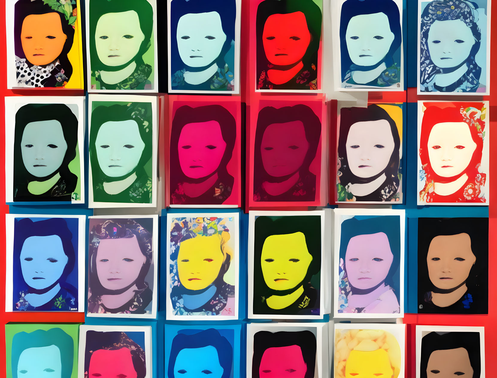 Grid of Pop Art Portraits with Varied Color Schemes