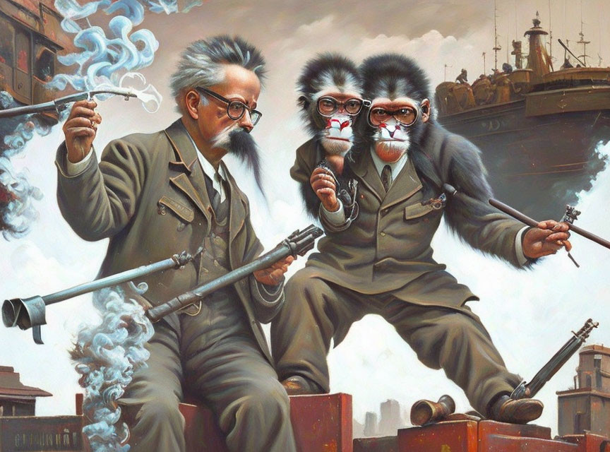 Surreal Artwork of Monkey-Headed Men in Suits