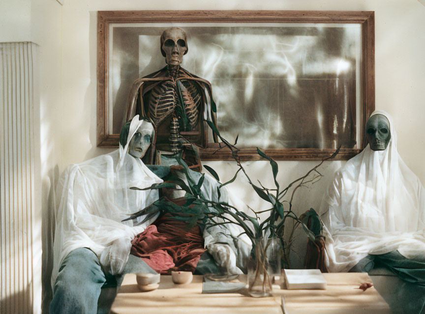 Three Figures in a Room with Eerie Atmosphere