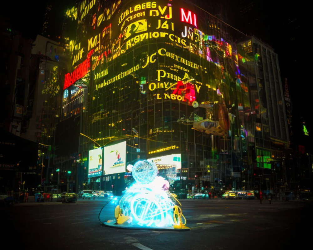 Vibrant Nighttime Scene of Times Square with Neon Lights