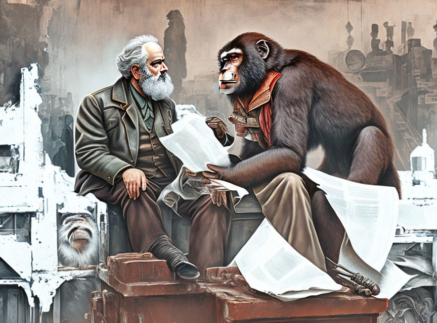 Discussion Between an Older Man and a Chimpanzee