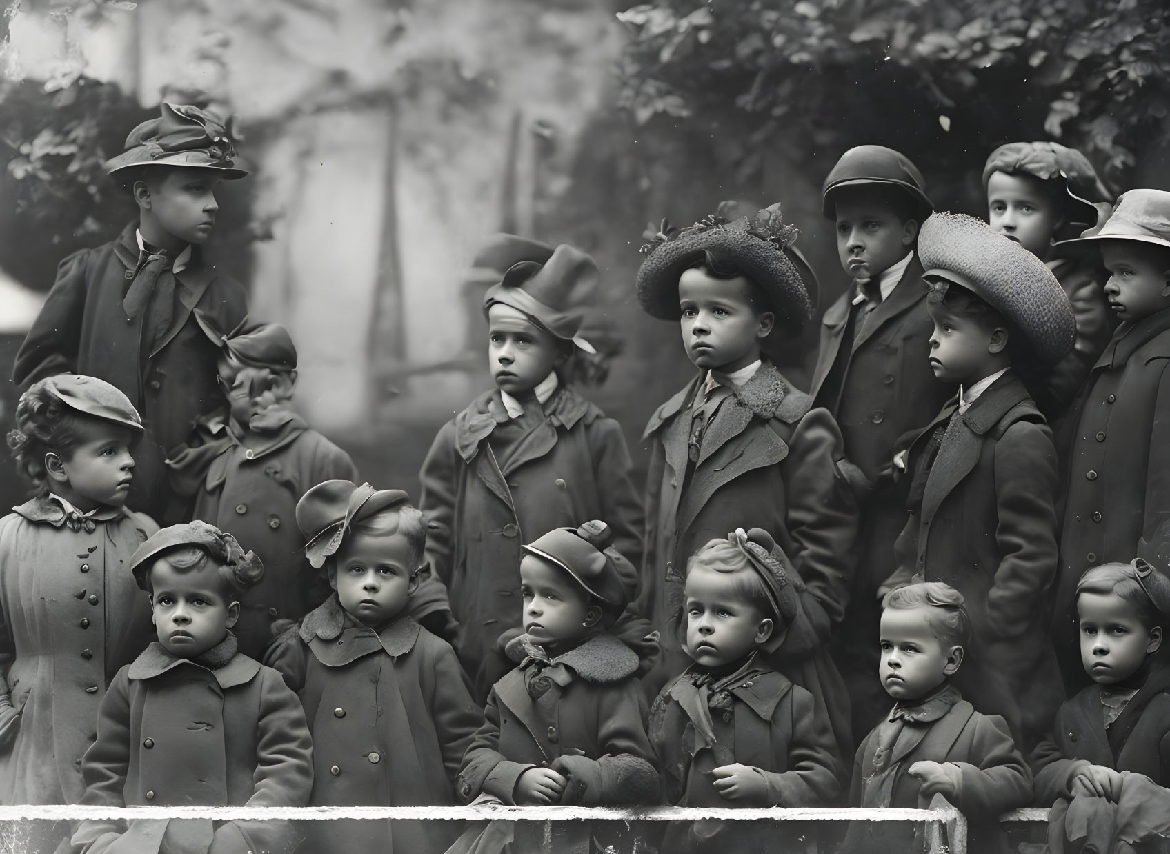 Vintage Photograph of 14 Children in Formal Attire