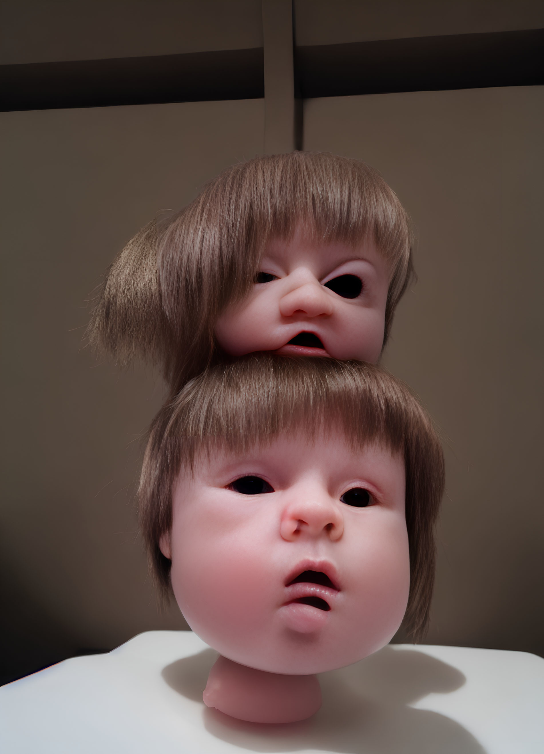 Surreal artwork: Stacked hyperrealistic baby faces