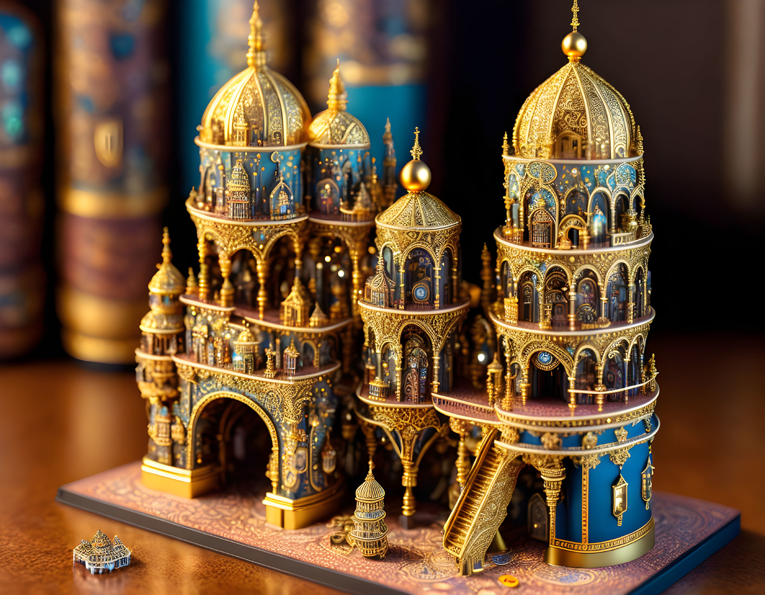 Intricate Fantasy Palace with Golden and Blue Details