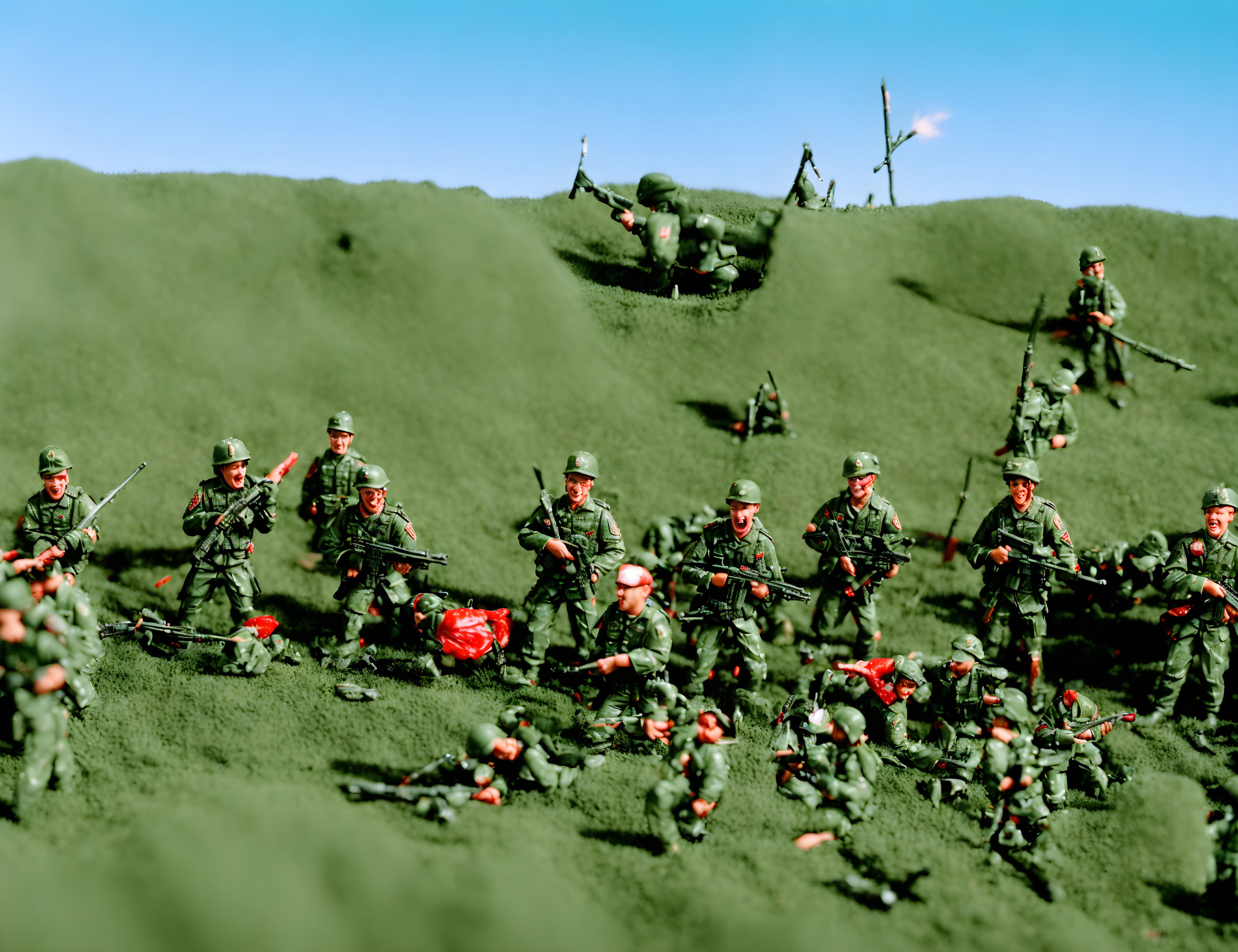 Military Battle Diorama with Figures on Grass Hill