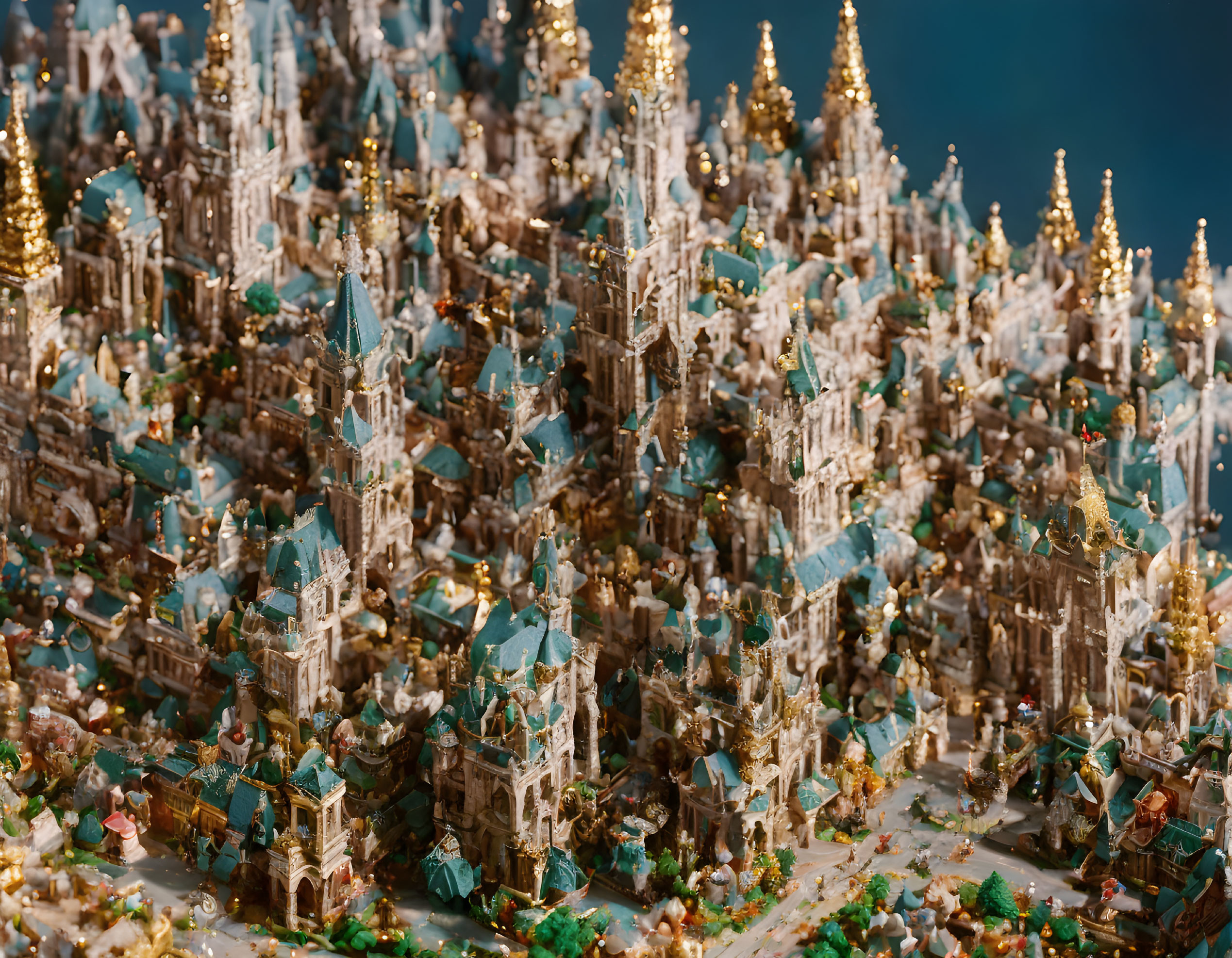 Intricate Gothic architecture in a fantastical miniature city