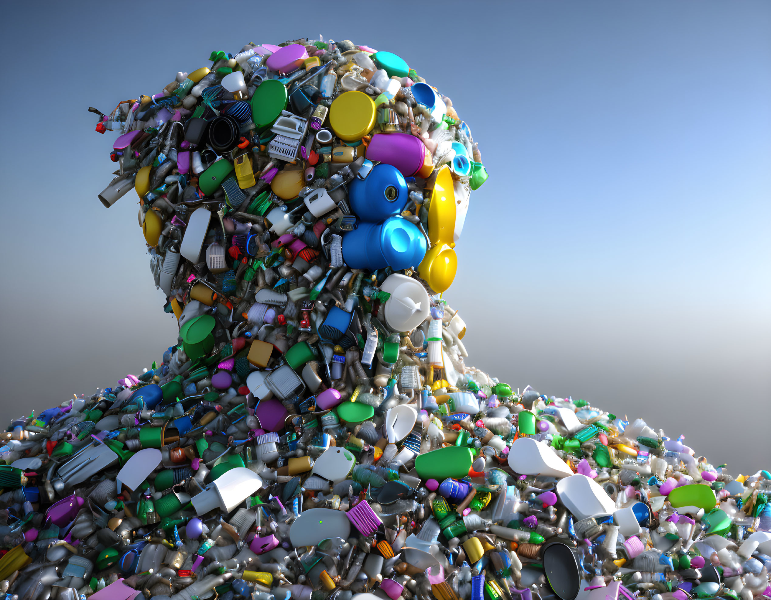 Colorful Plastic Waste Sculpture Depicting Human Form