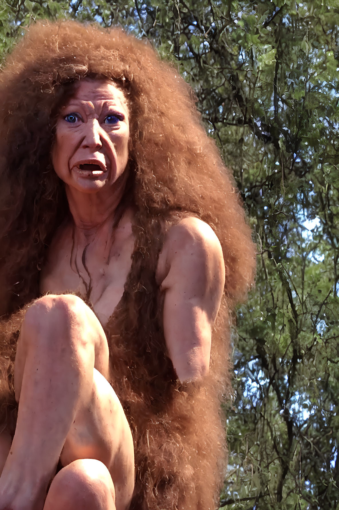 Person with Voluminous Brown Hair Sitting Under Tree