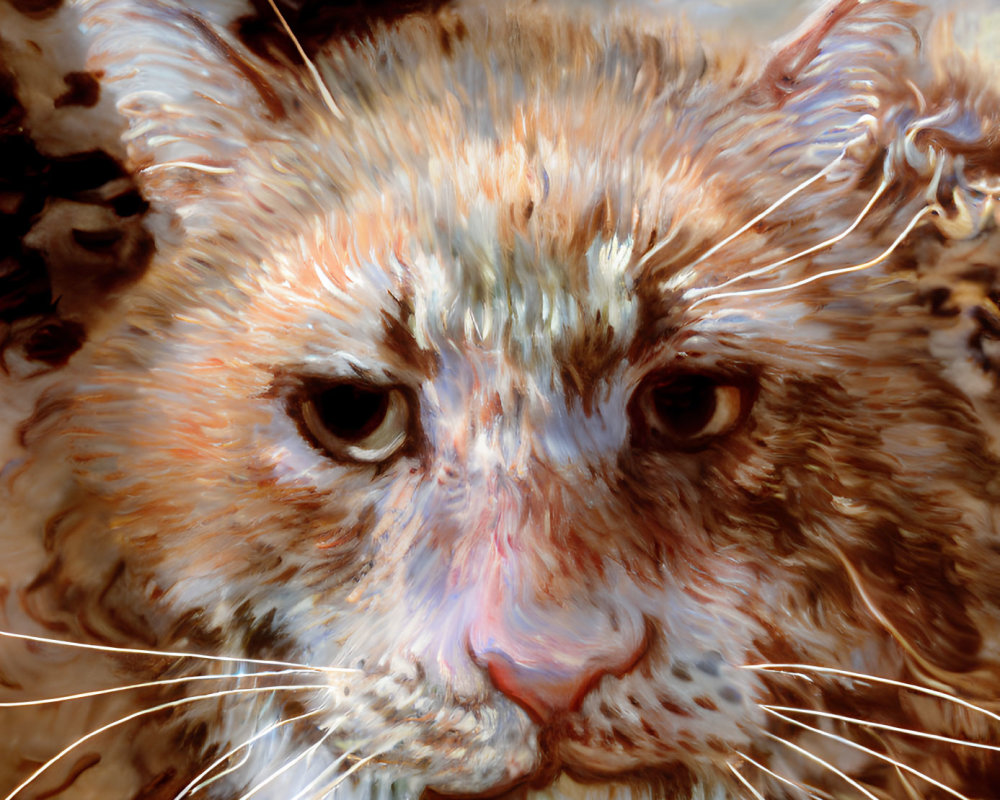 Detailed cat painting with warm earthy tones and intense gaze