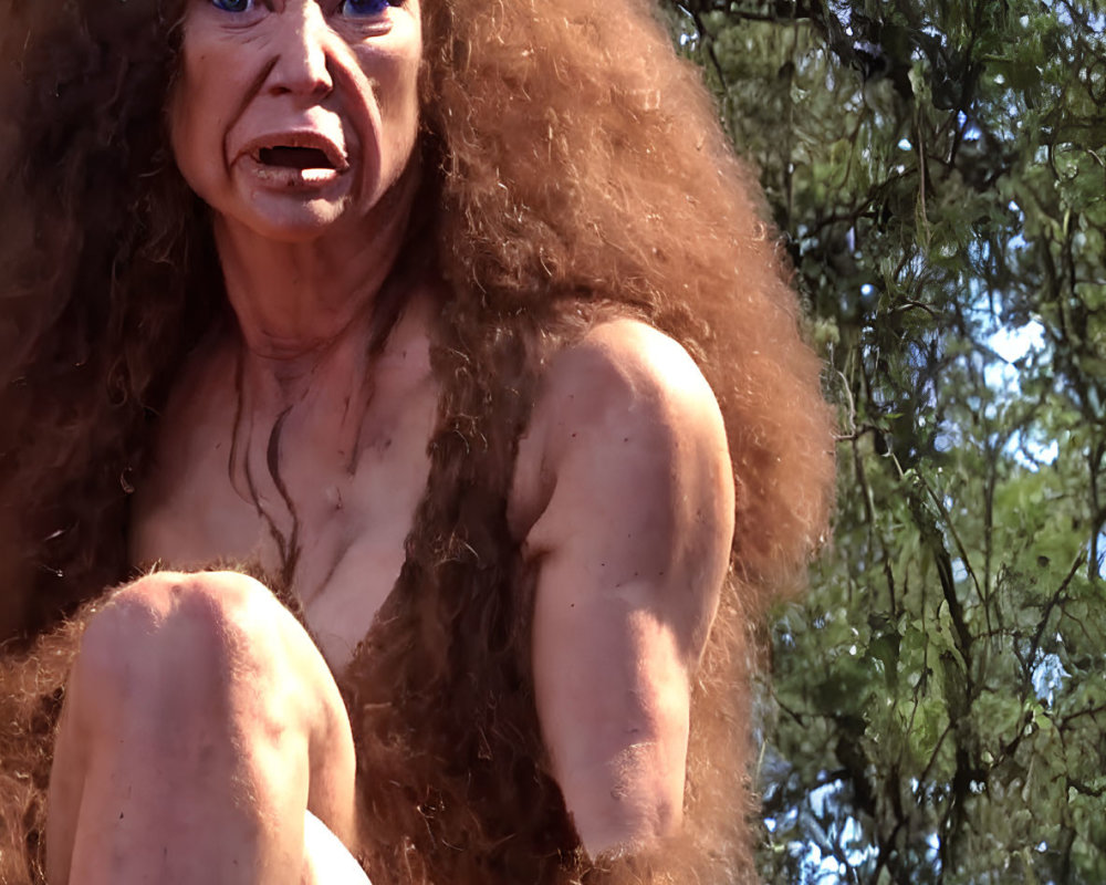 Person with Voluminous Brown Hair Sitting Under Tree