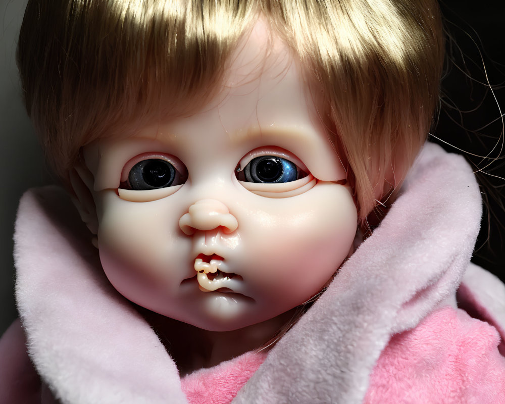 Blonde Hair Doll with Blue Eyes in Pink Outfit, Damaged Eye