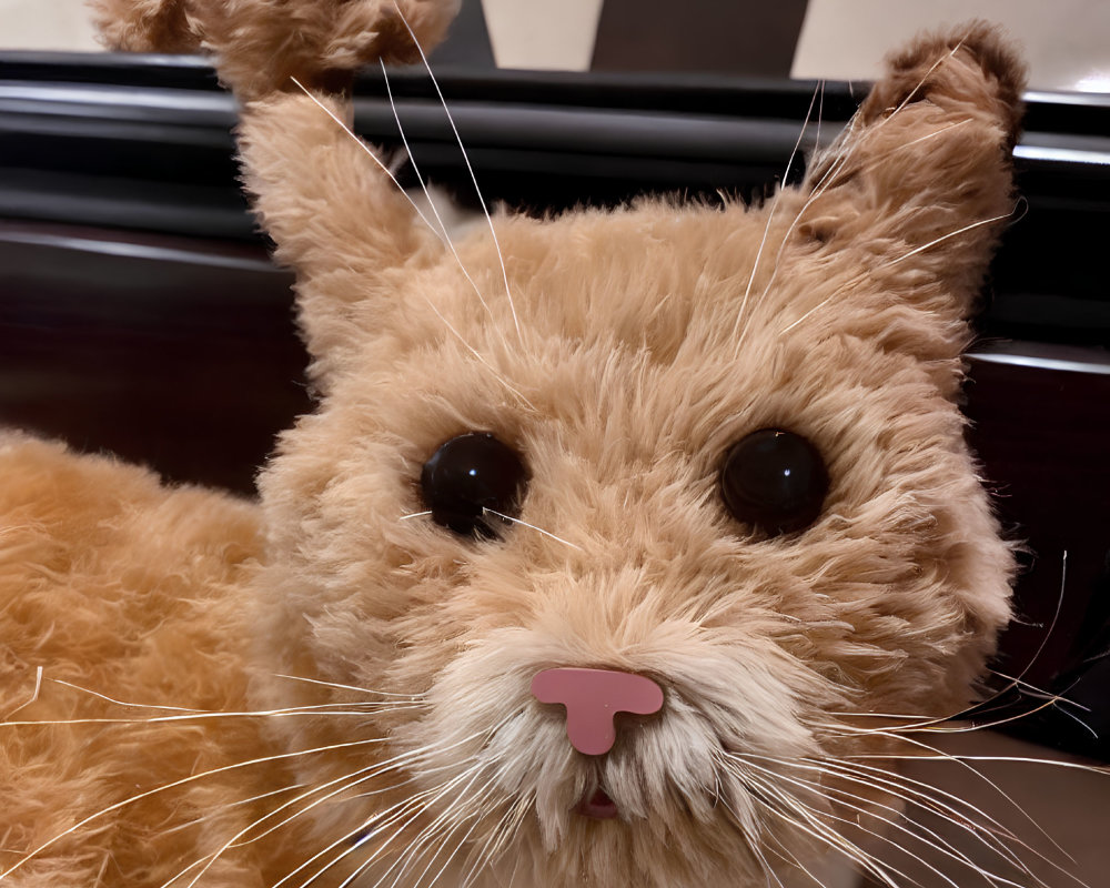 Plush Toy Cat with Large Eyes and Pink Nose