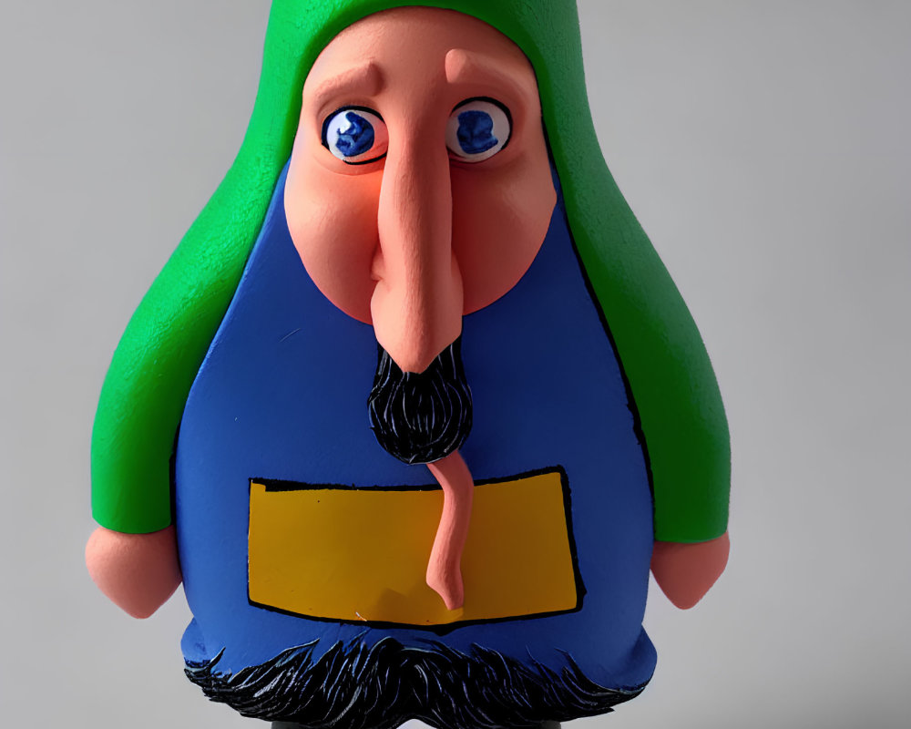 Colorful figurine with cone-shaped hat and long beard on grey background