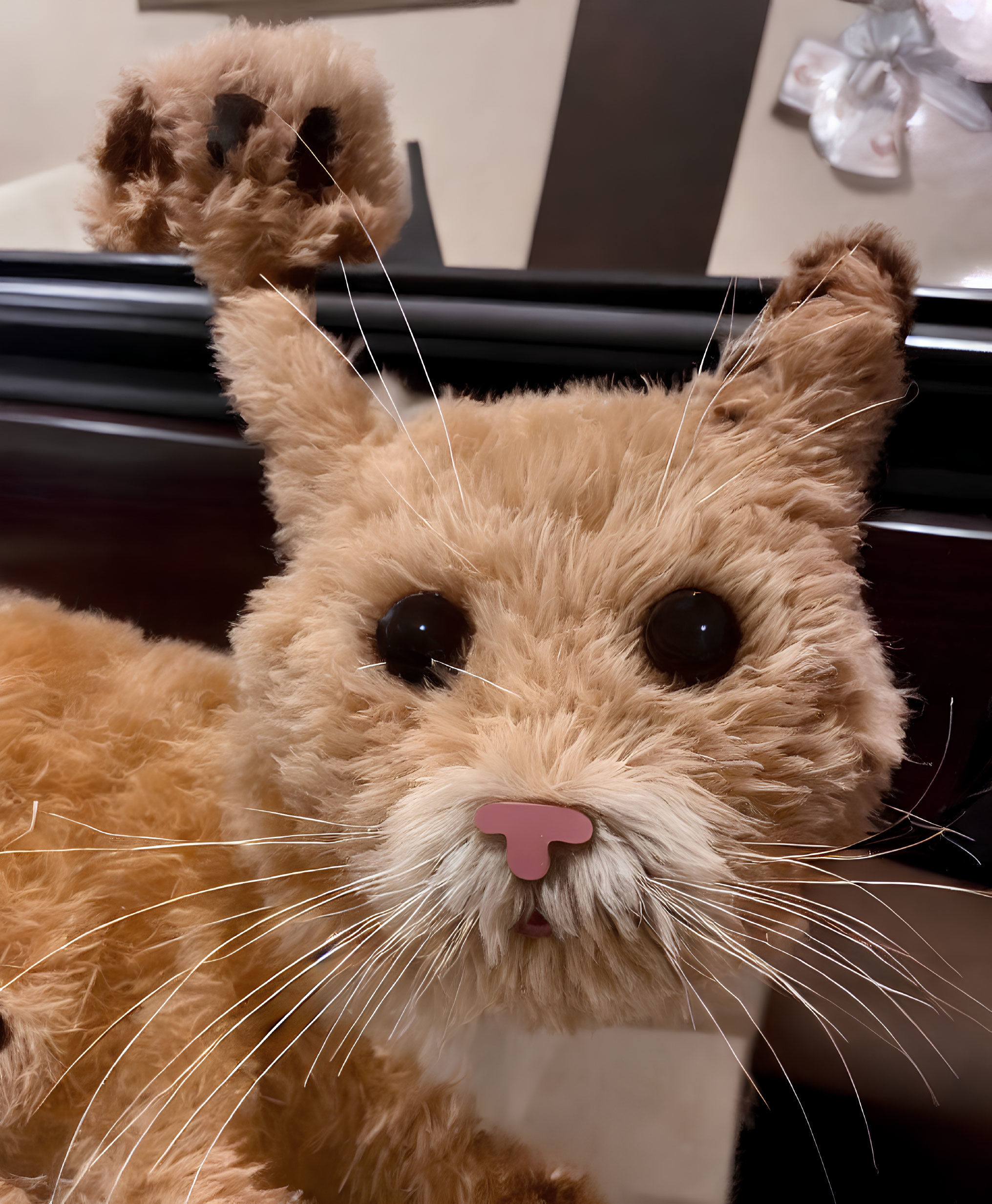 Plush Toy Cat with Large Eyes and Pink Nose