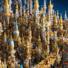 Intricate miniature cityscape with Gothic-style architecture and blue-gold color scheme