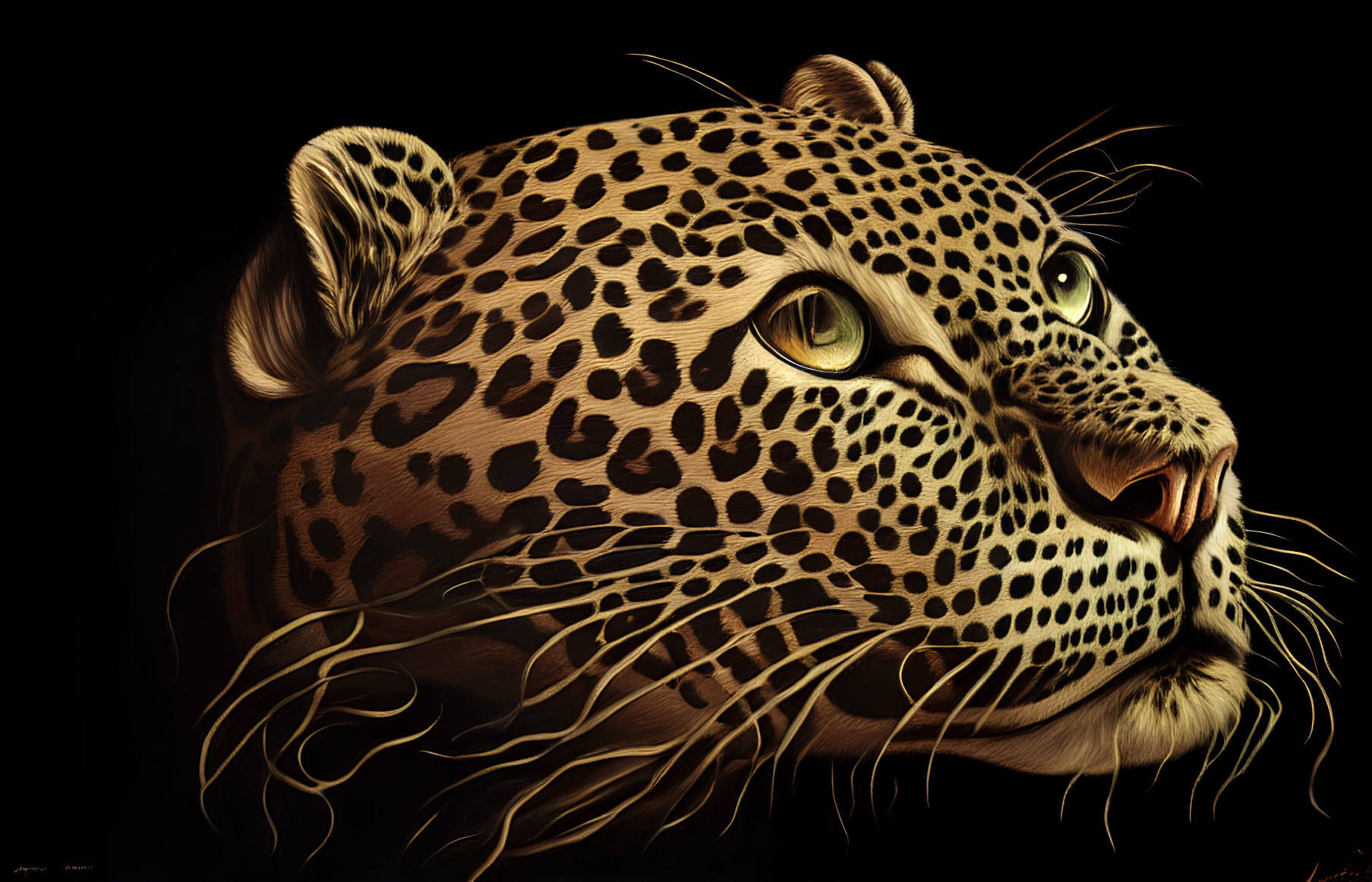 Detailed digital painting of a leopard's head with vibrant eyes and intricate fur markings