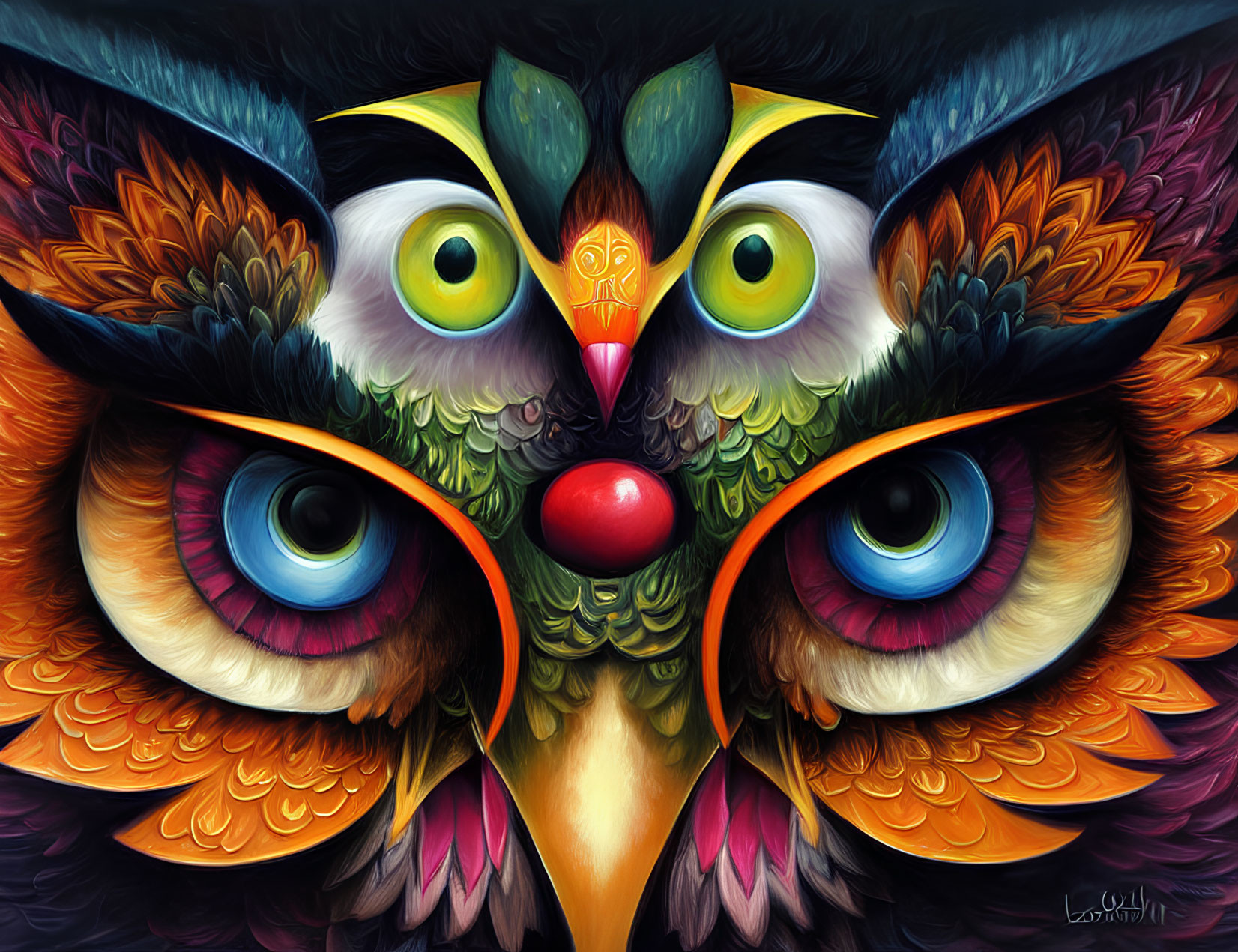 Colorful Owl Artwork with Expressive Eyes and Whimsical Design