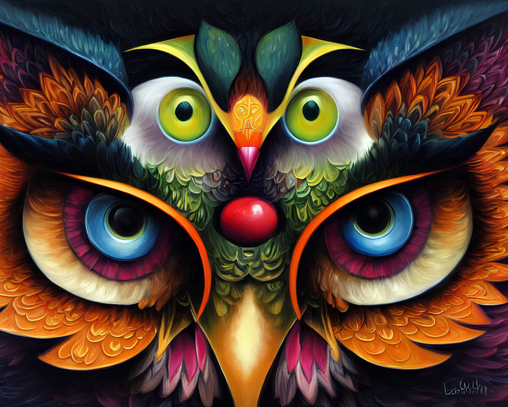 Colorful Owl Artwork with Expressive Eyes and Whimsical Design