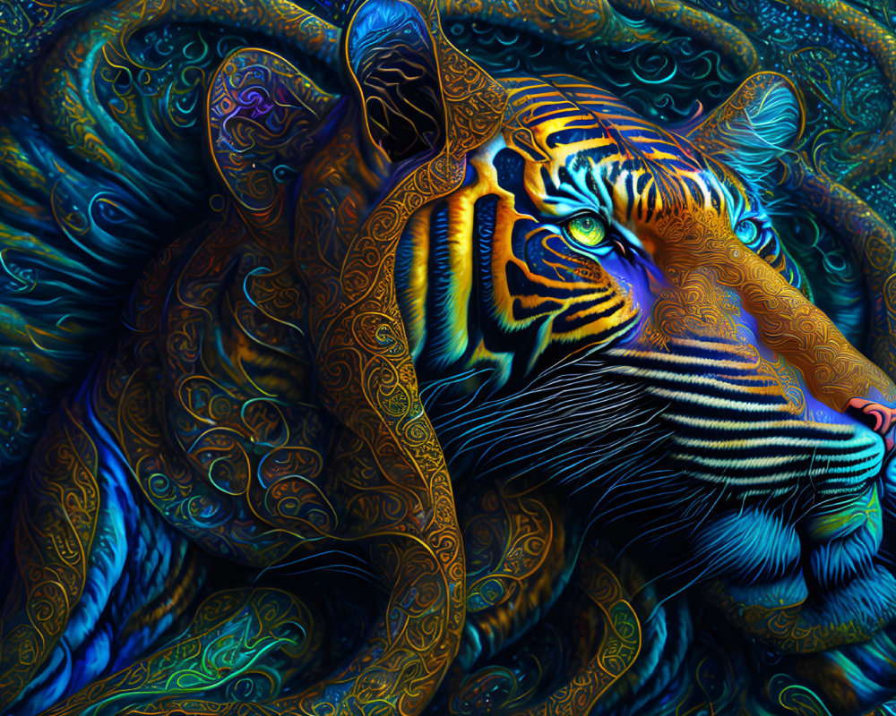 Colorful Tiger Digital Art with Intricate Patterns