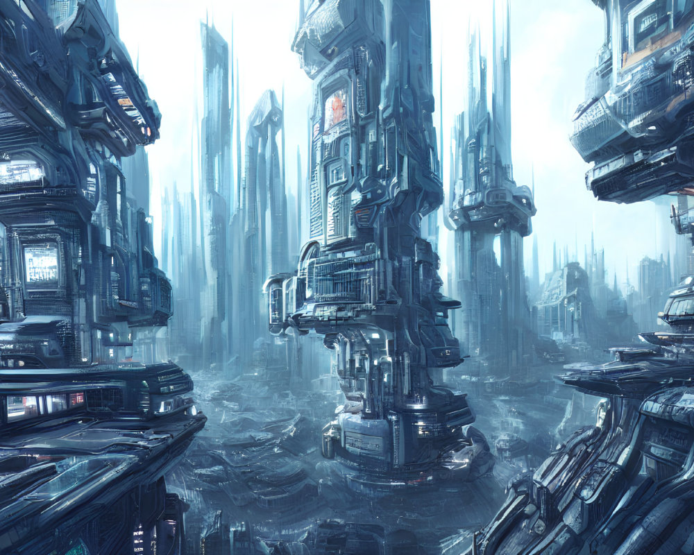 Futuristic cityscape with towering skyscrapers and advanced structures