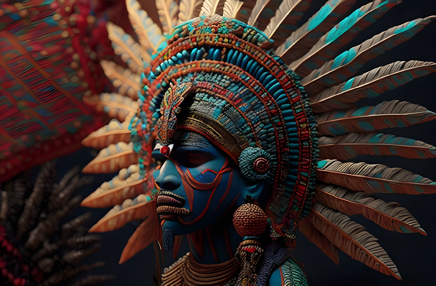 Digital Artwork Featuring Figure with Vibrant Headdress and Face Paint