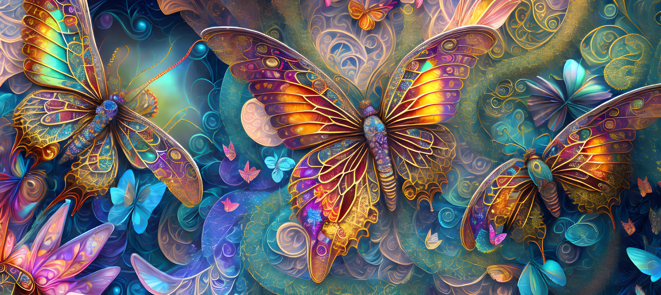 Colorful Butterfly Artwork with Intricate Patterns in Fantasy Setting