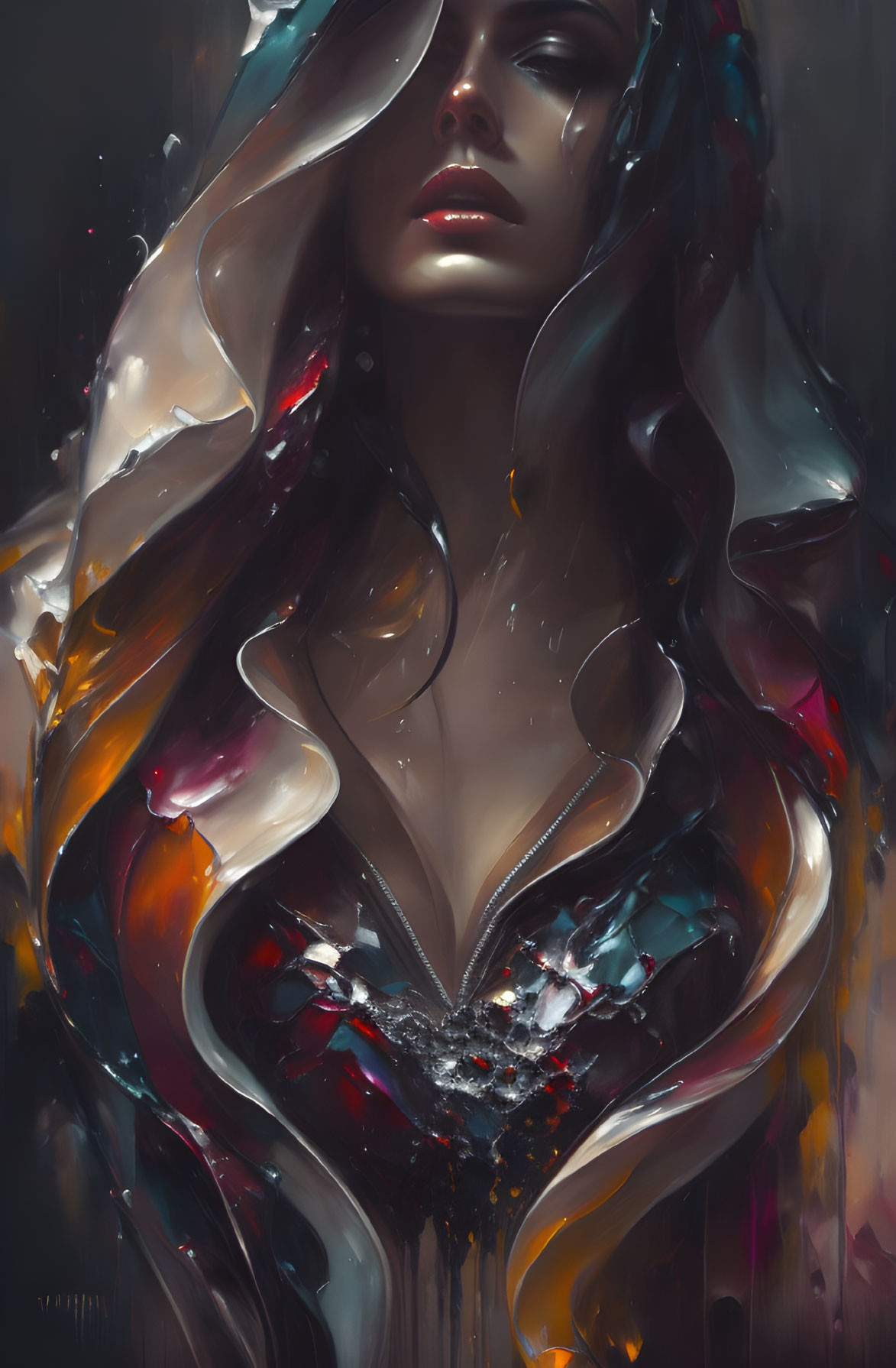 Colorful Abstract Digital Painting of Woman with Flowing Hair