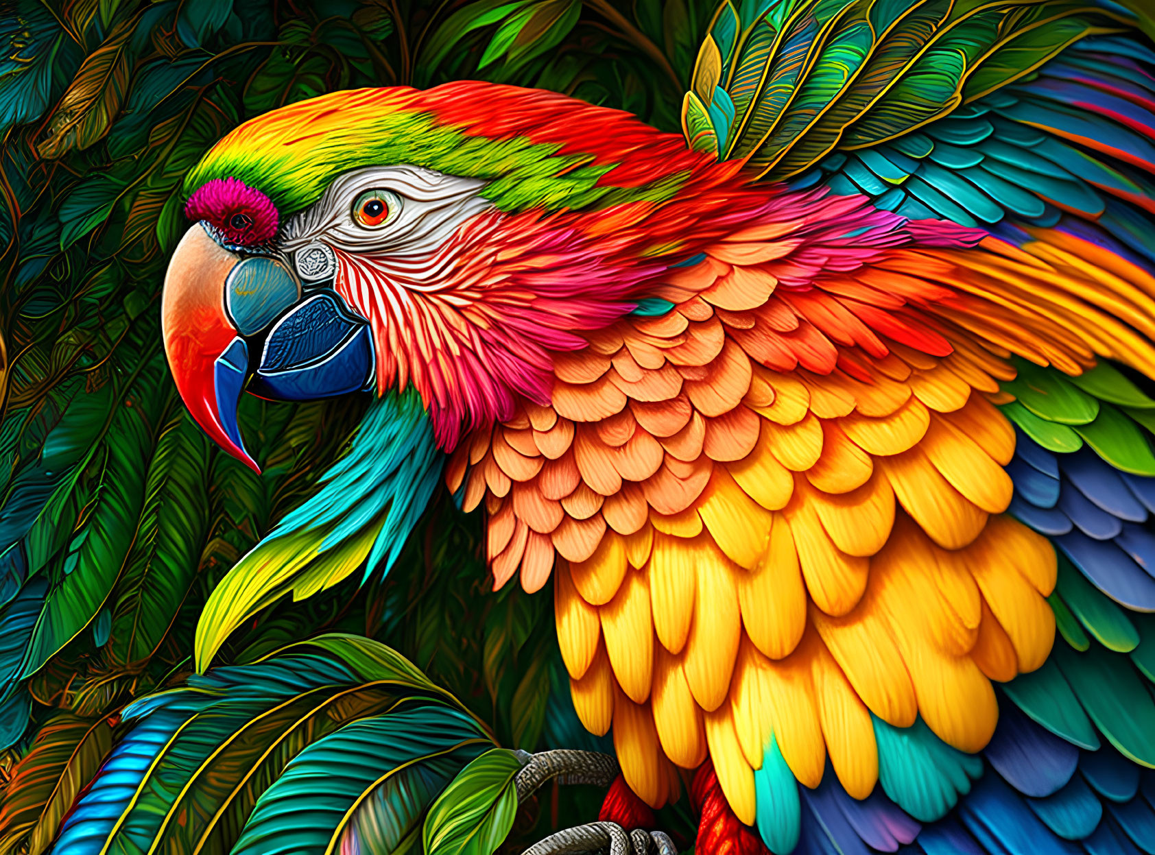 Colorful Parrot Digital Artwork with Vibrant Feathers