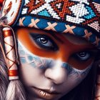 Colorful digital artwork: Intricate patterns on woman's face