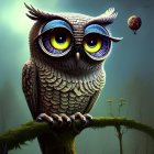 Colorful Owl Perched on Branch in Mystical Forest