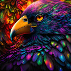 Colorful Psychedelic Eagle Illustration with Floral Motifs