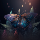 Vibrant digital artwork of intricate butterfly patterns on dark floral background