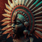 Digital Artwork Featuring Figure with Vibrant Headdress and Face Paint