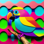 Vibrant Parrot Paper Art on Branch with Colorful Borders