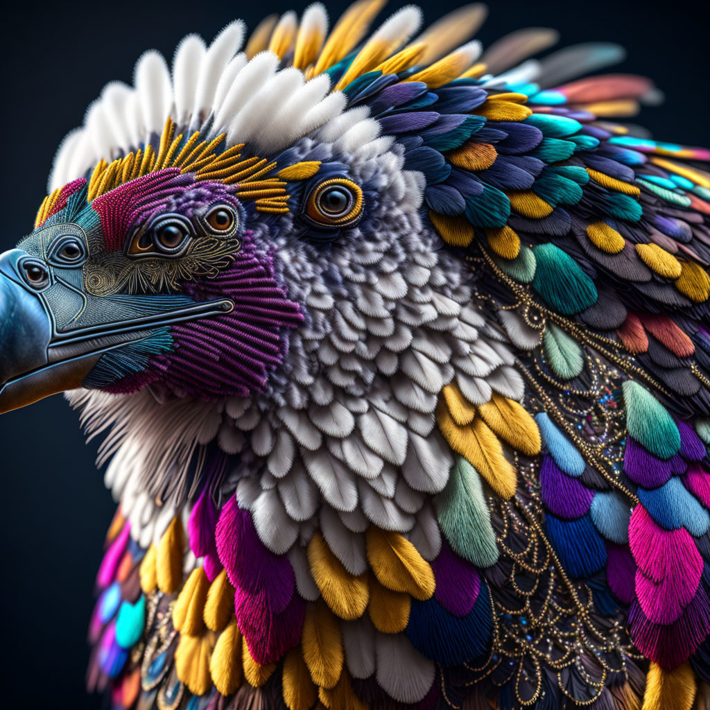 Detailed Vibrant Bird Artwork with Colorful Feathers