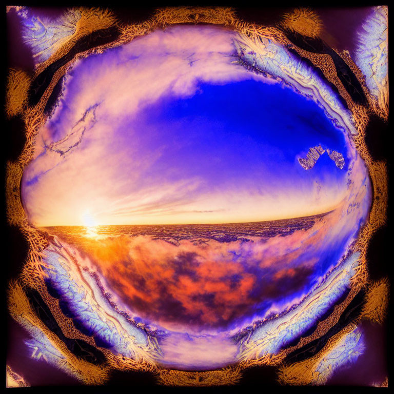 Vibrant surreal sunset with eye-like mirror effect