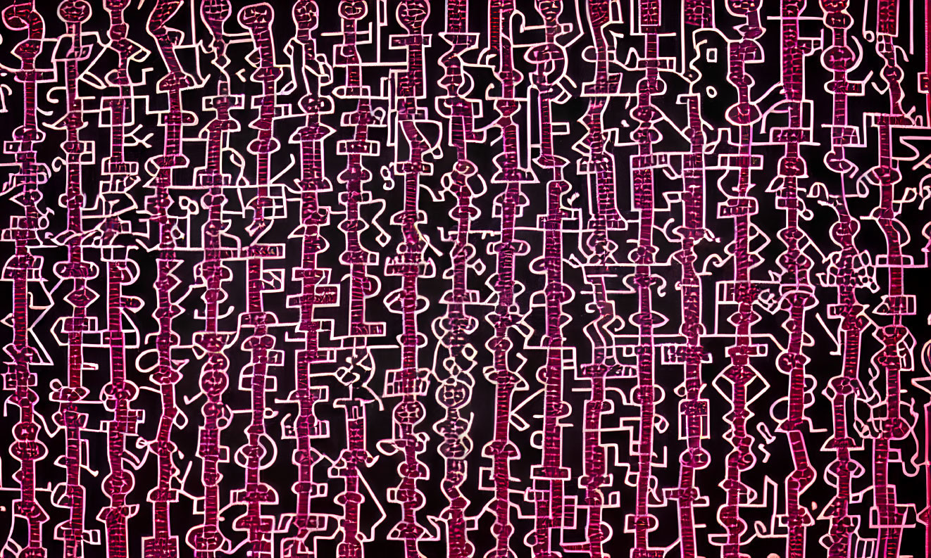 Neon Pink Abstract Lines on Dark Background: Circuit-Like Maze Pattern