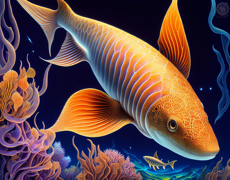 Colorful Fish Swimming Among Coral Reefs in Digital Art