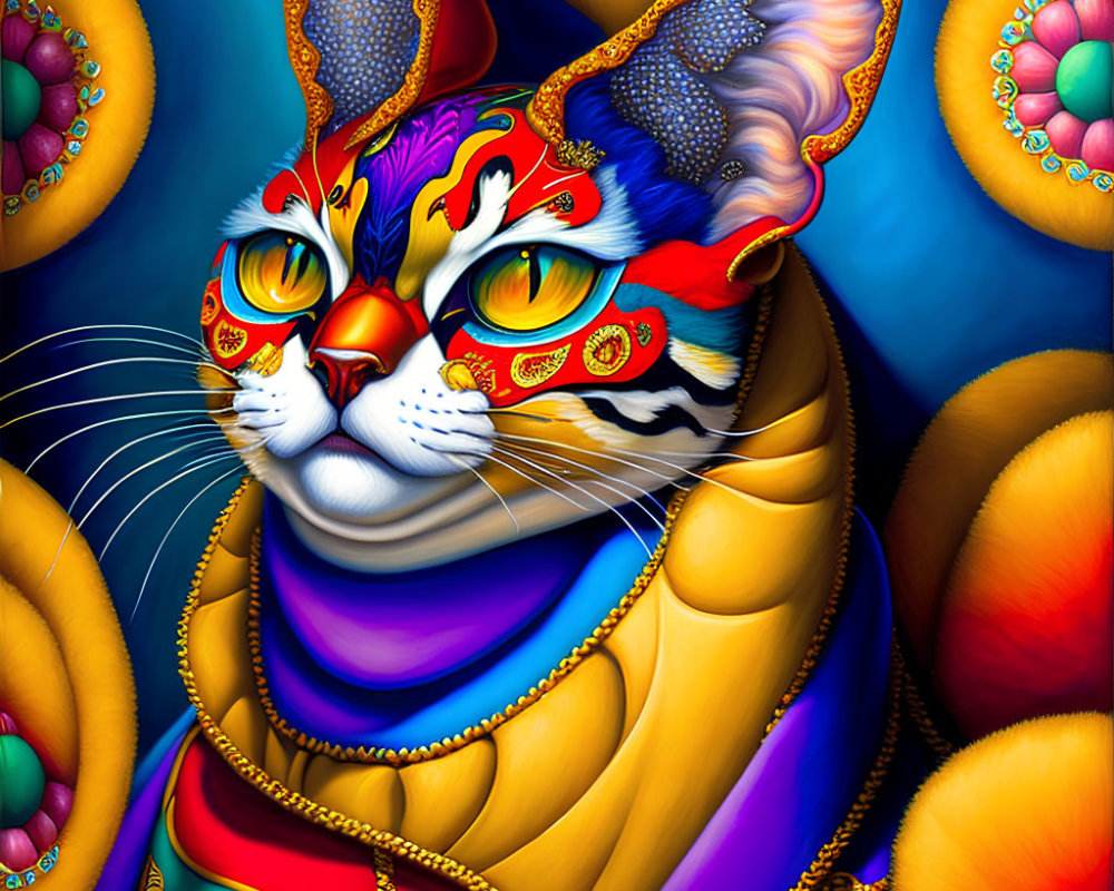 Colorful Stylized Cat Painting with Face Paint and Regal Attire