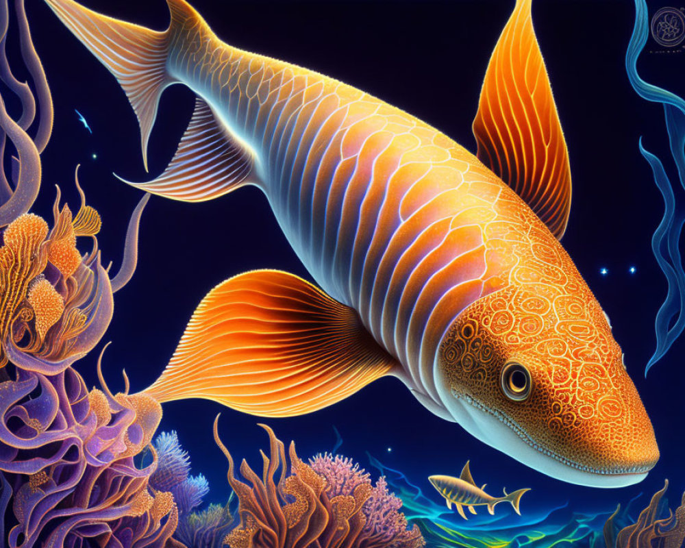 Colorful Fish Swimming Among Coral Reefs in Digital Art